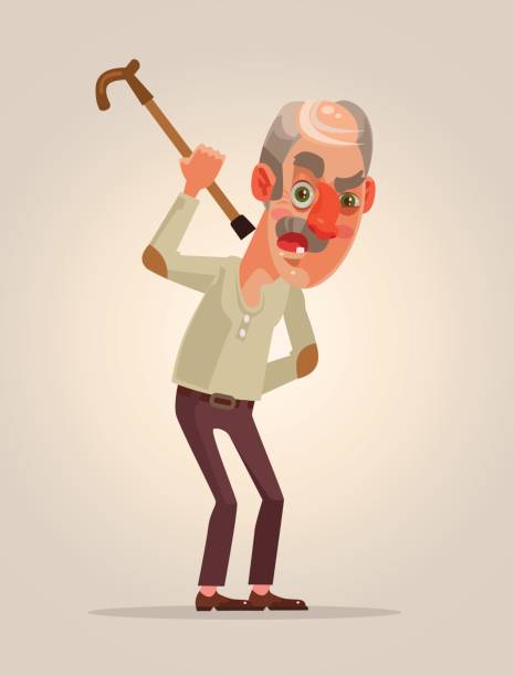 Angry old man character Vector flat cartoon illustration Sullen stock illustrations