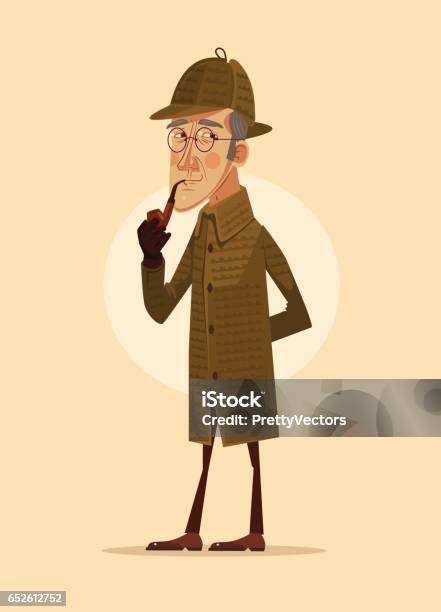 Detective Man Character Smoking Pipe Stock Illustration - Download Image Now - Sherlock Holmes, Detective, Men