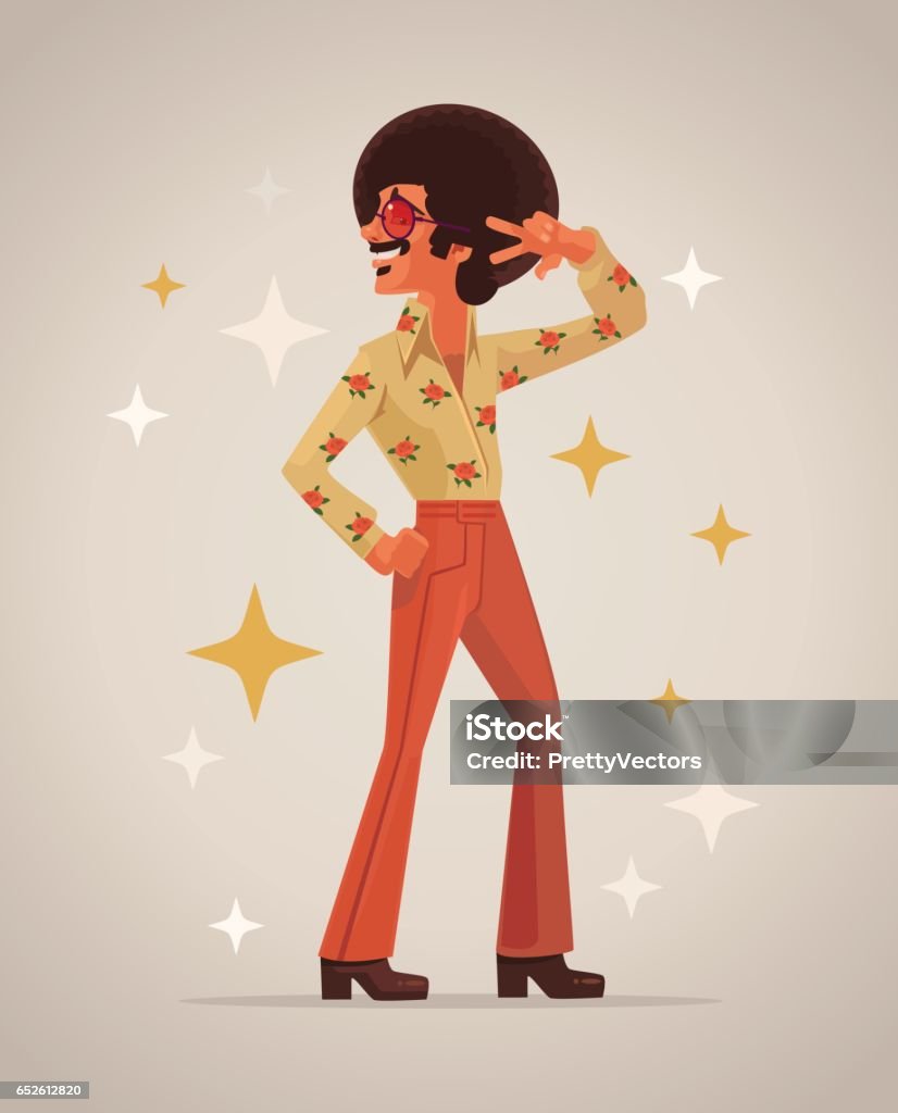 Personaje de bailarina de discoteca retro - arte vectorial de 1970-1979 libre de derechos