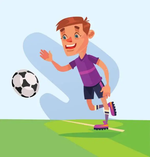 Vector illustration of Little boy character play football