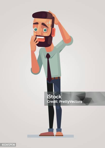 Frightened Man Character Stock Illustration - Download Image Now - Men, Fear, Surprise