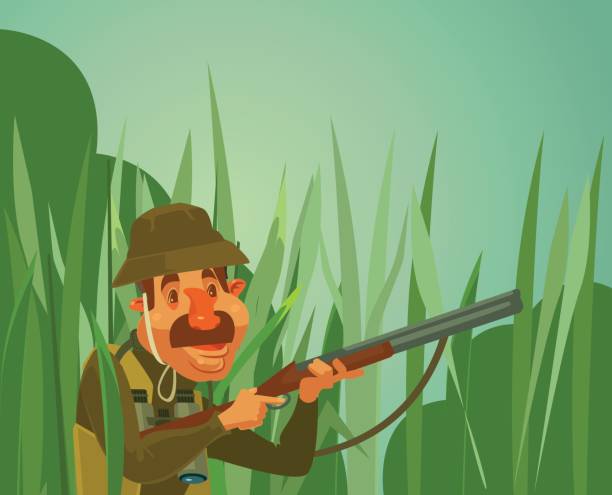 hunter człowiek charakter polowanie kaczki - hunting rifle sniper duck hunting stock illustrations