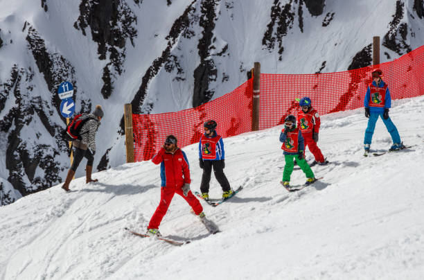 Ski school for children in Tyrol, Austria, 2015 stock photo