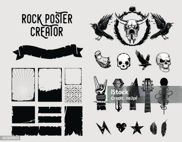 Grunge Design Elements Sign And Frame Set For Music Posters Stock Illustration - Download Image Now