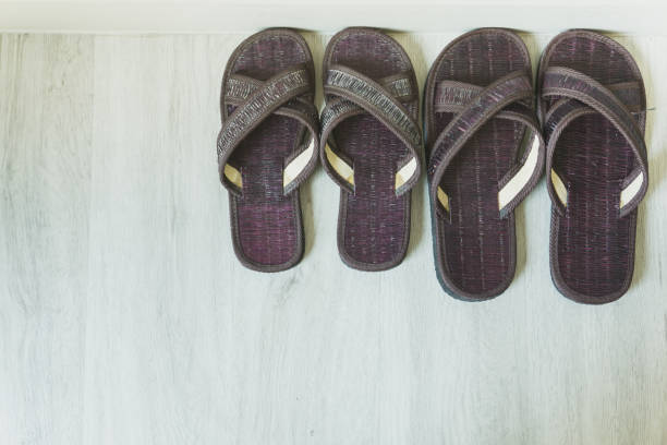 istock Couple pair of wicker slippers 652620918