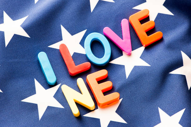 istock American flag with I Love NE word 652631588