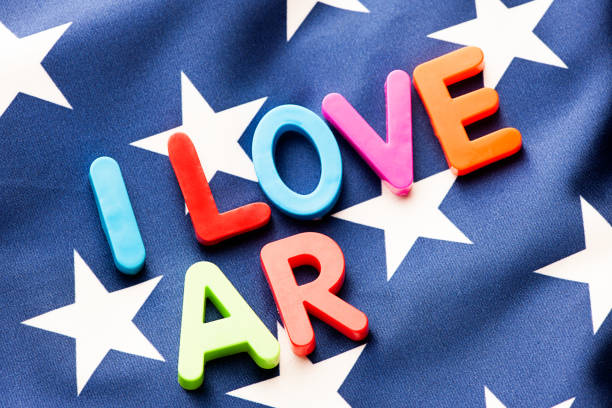 istock American flag with I Love AR word 652631590