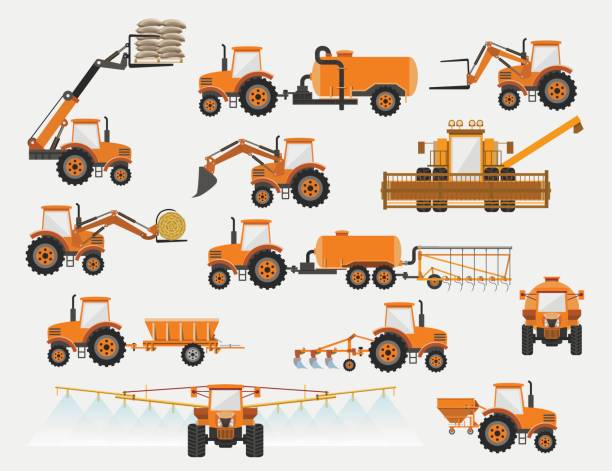 ilustrações, clipart, desenhos animados e ícones de maquinaria agricultural - construction machinery machine industrial equipment grader