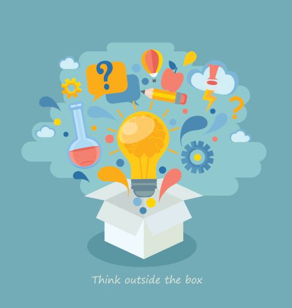 ilustraciones, imágenes clip art, dibujos animados e iconos de stock de pensar fuera de la caja, ilustración del vector. - light bulb business wisdom abstract
