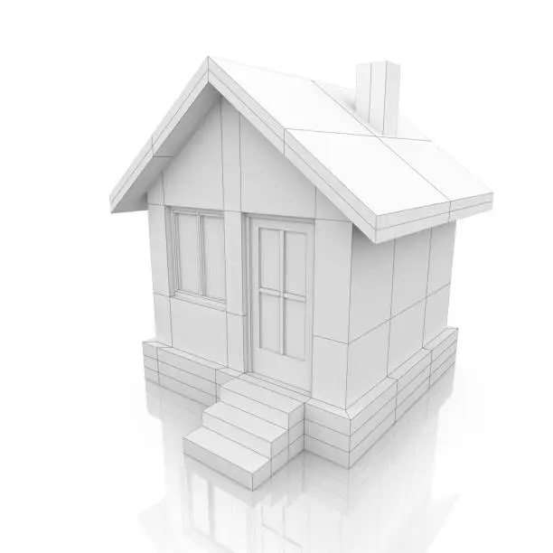 House project. Computer generated visualization in drawing style. Template for your design project. Isolated on white background. 3D illustration