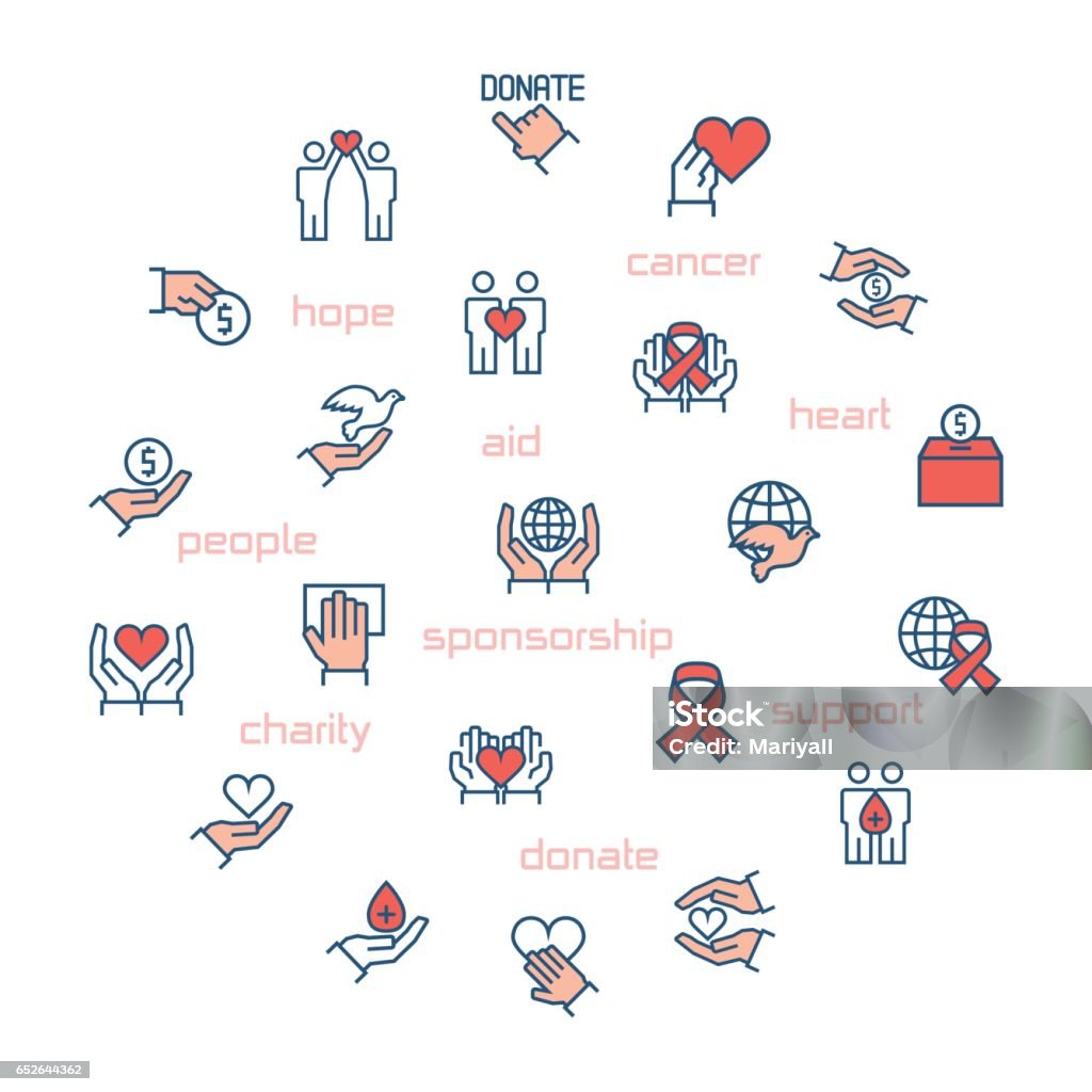 Charity, sponsorship,donation and donor icons in circle. Vector illustration. Blood Donation stock vector