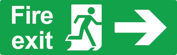 illustrazioni stock, clip art, cartoni animati e icone di tendenza di design vettoriale segnale di uscita o di uscita antincendio di emergenza - fire exit sign