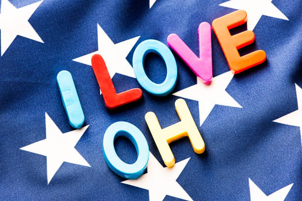 istock American flag with I Love OH word 652652670