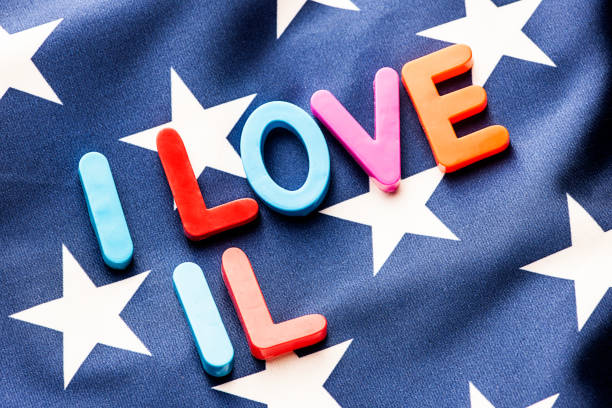 istock American flag with I Love IL word 652652682