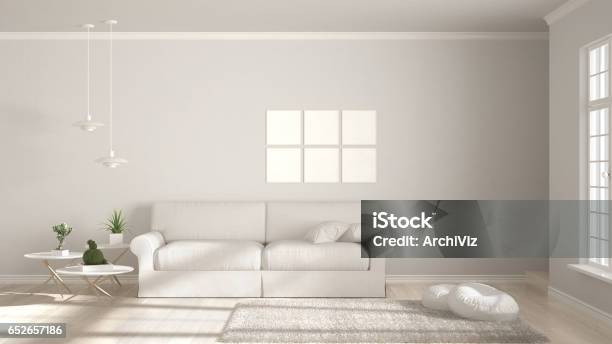 Minimalist Room Simple White Living With Big Window Scandinavian Classic Interior Design Stock Photo - Download Image Now