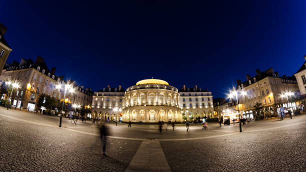 Opera of Rennes View of the Opera de Rennes at night. rennes france photos stock pictures, royalty-free photos & images