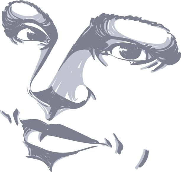 istock Monochrome silhouette of peaceful attractive lady, face features. Hand-drawn vector illustration of woman visage, outline. 652663692