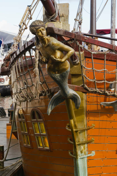 November 11, 2014 - Cape Town, SA: Mermaid figurehead on old sail ship. Vintage retro style