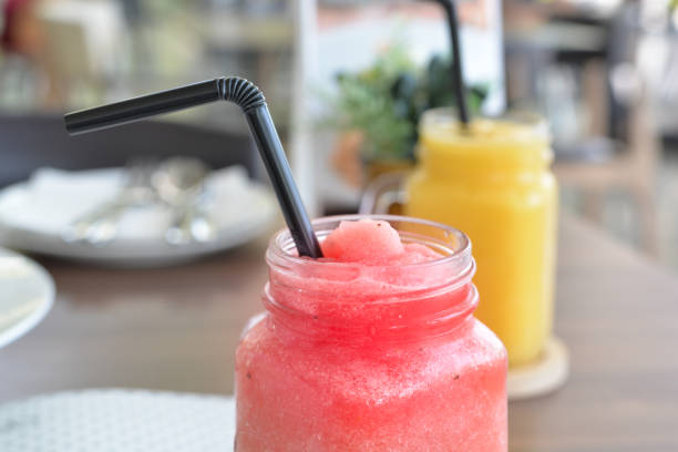 istock Watermelon smoothies in a glass jar 652676058