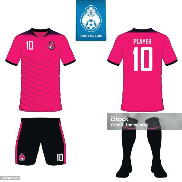 Set Of Soccer Kit Or Football Jersey Template For Football Club Flat Football Logo On Blue Label Front And Back View Soccer Uniform Vector Stock Illustration - Download Image Now