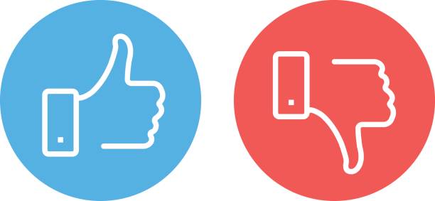 Like and dislike icons set. Thumbs up and thumbs down. Modern vector round thin line icons isolated on white background Like and dislike icons set. Thumbs up and thumbs down. Modern graphic elements for web banners, web sites, printed materials, infographics. Vector round thin line icons isolated on white background thumb down stock illustrations