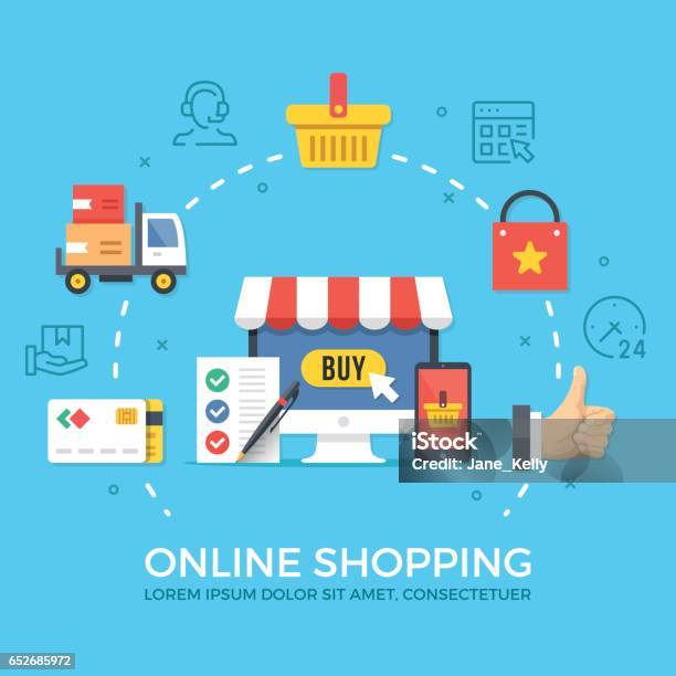 Online Shopping Ecommerce Flat Design Graphic Elements Signs Symbols Concepts Line Icons Set Premium Quality Modern Vector Illustration Stock Illustration - Download Image Now