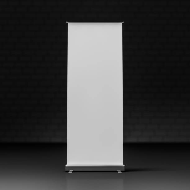 Blank Roll Up Banner. 3D rendering Blank Roll Up Banner on black background. 3D rendering chin ups stock illustrations