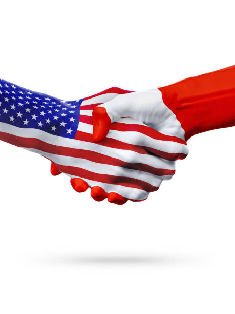 istock Flags of United States and Peru countries, overprinted handshake. 652696836