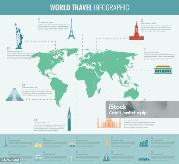 Travel And Tourism Infographic Set With Landmarks Vector Stock Illustration - Download Image Now