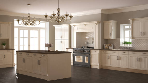 istock Classic kitchen, scandinavian minimal interior design with wooden details 652707922