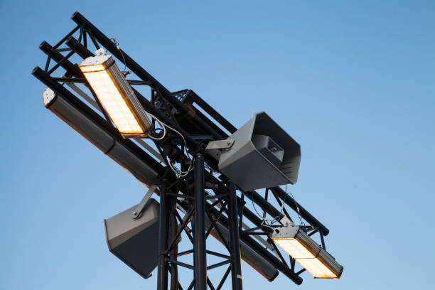 istock Modern city light pole with loudspeakers 652709188
