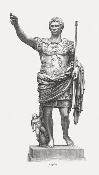 ローマ皇帝アウグストゥス (紀元前 63 年-14 年)、木の彫刻、公開 1884 - roman rome statue augustus caesar点のイラスト素材／クリップアート素材／マンガ素材／アイコン素材