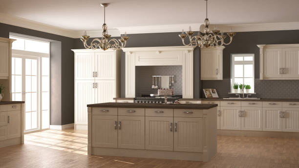 istock Classic kitchen, scandinavian minimal interior design with wooden details 652712600