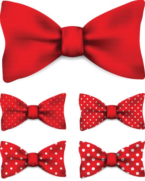 Print Red bow tie with white dots realistic vector illustration set isolated on white background prom fashion stock illustrations