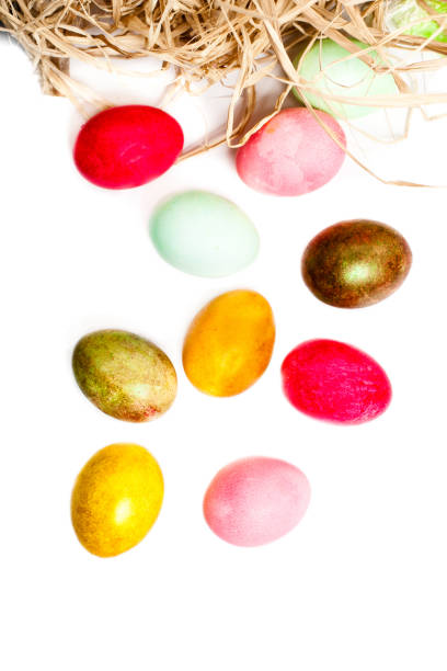 istock Colorful easter eggs  isolated on white background close up 652740882