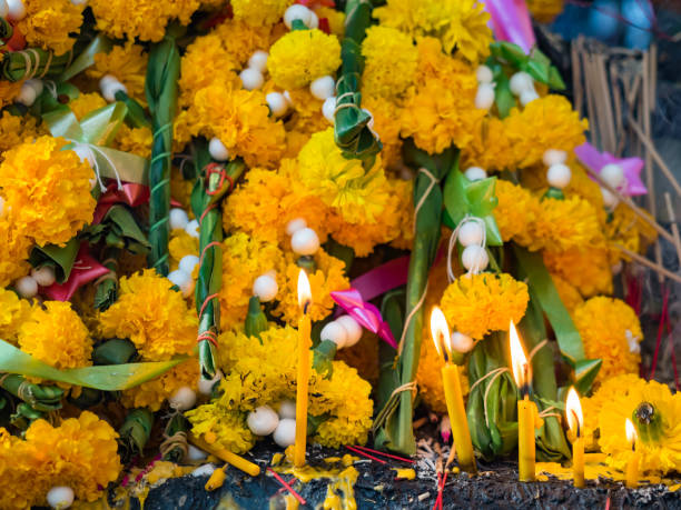 istock stack of garland flower and incense 652746816