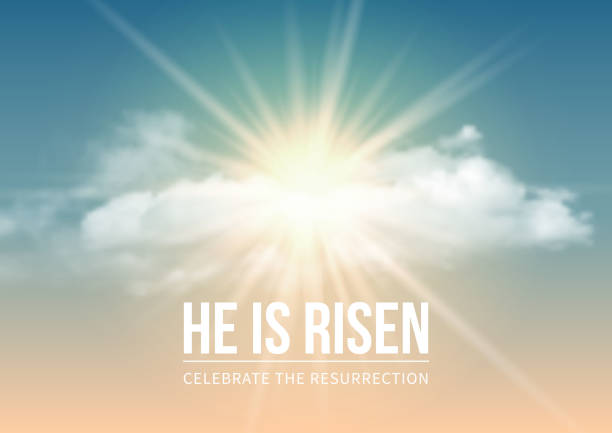 그는 risen - easter spirituality religion cross stock illustrations