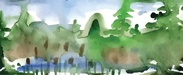 Vector illustration of Watercolor forest landscape