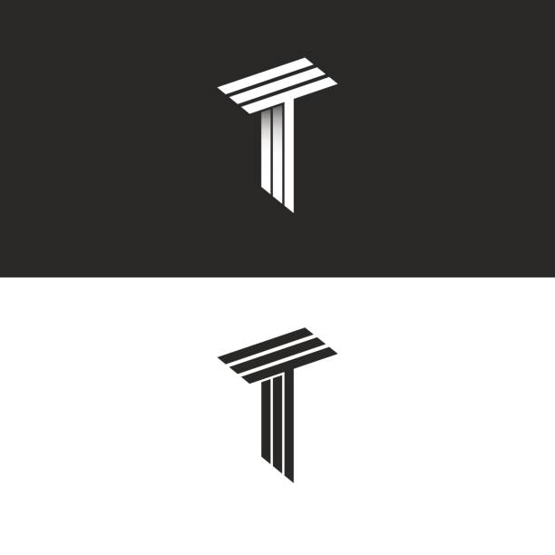 monogram písmeno t logo černobílé izometrické iniciály dohromady ttt ikona, 3d hipster typografie designový prvek - písmeno t stock ilustrace