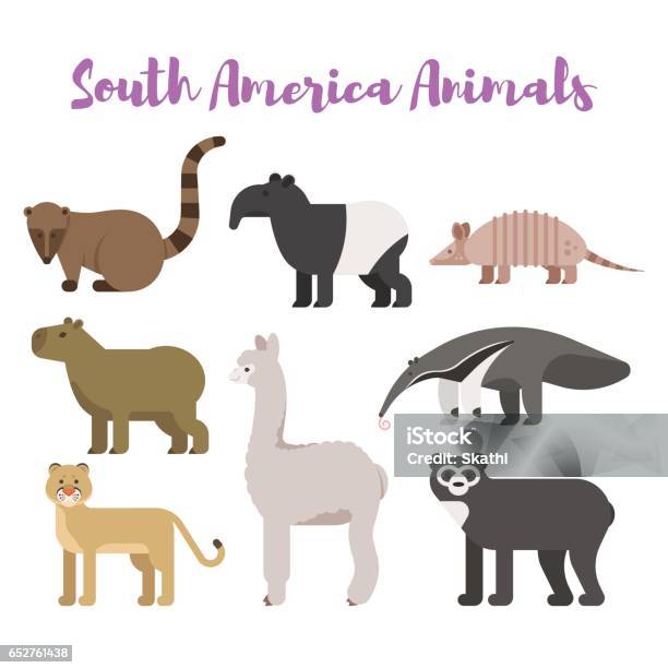 Vector Flat Style Set Animals Of South America Stock Illustration - Download Image Now - Anteater, Animal, Brazil