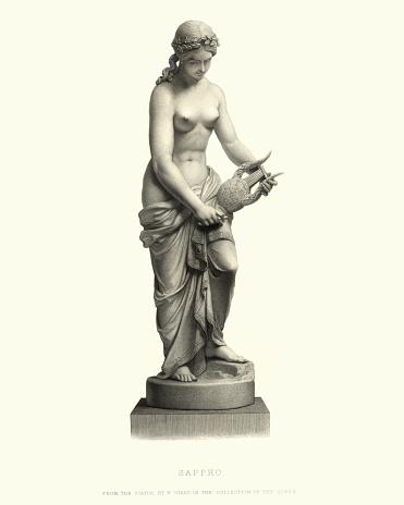 Vintage engraving of a statue by W Theed of Sappho, an archaic Greek poet from the island of Lesbos.