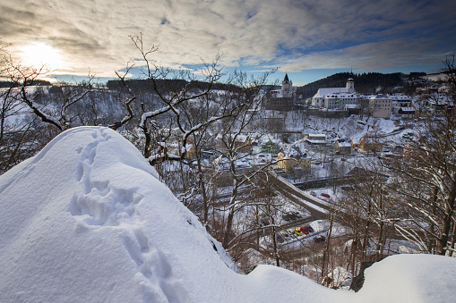 View to Schwarzenberg Castle from Ottenstein in Germany during the winter