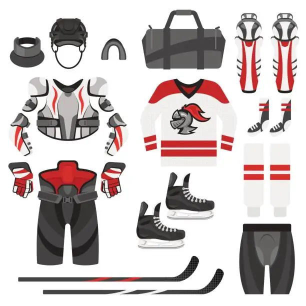 Vector illustration of Vector flat style set of hockey equipment.