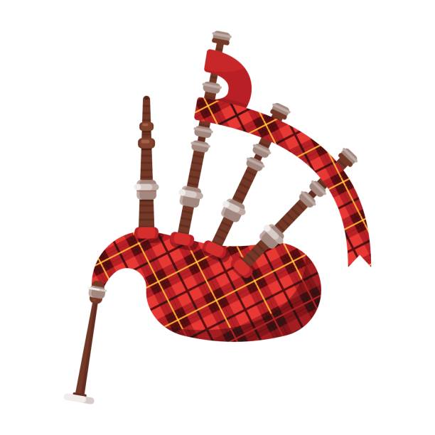 wektor płaski styl szkocki tradycyjny instrument muzyczny dudy. - bagpipe stock illustrations