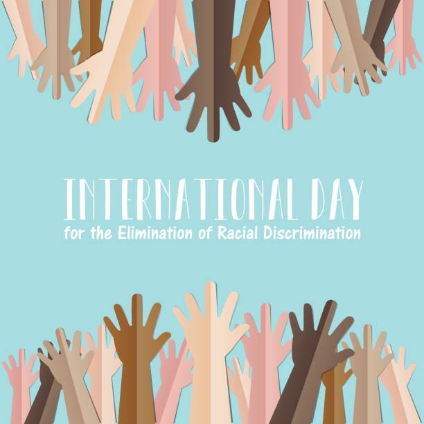 International Day for the Elimination of Racial Discrimination. 21 March. Many people human hands raising upward on green background, Equality concept campaign conceptual idea Vector poster. International Day for the Elimination of Racial Discrimination. 21 March. Many people human hands raising upward on green background, Equality concept campaign conceptual idea Vector poster. racism icon stock illustrations