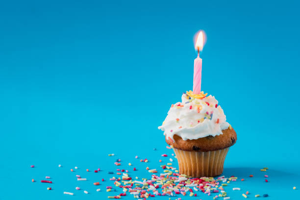 istock Birthday Cupcake with a burning candle 652765624