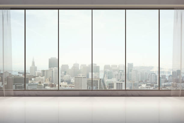istock Unfurnished interior with city view 652769148