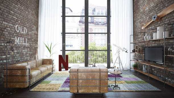 istock Living room loft in industrial style 652779248
