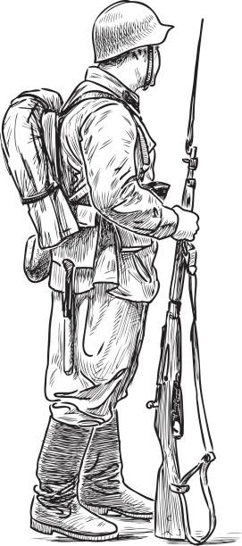 A man in the form of a soldier of the Second World War Vector sketch of a soldier of Second World War. bayonet stock illustrations