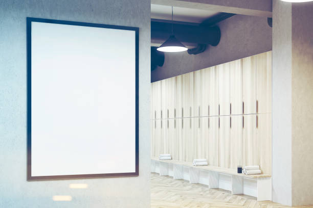 istock Locker room with framed poster, wooden, toned 652782930